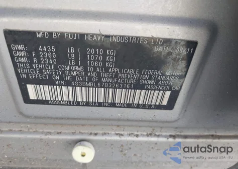 2011 Subaru Legacy 2.5I Limited из США, поврежденный, VIN 4S3BMBL67B3263161